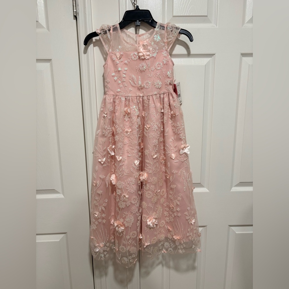 Rare Editions Pink Embroidered Kids Dress